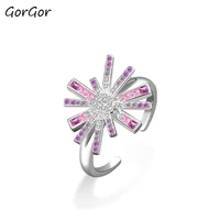 gorgor rings women 925 sterling the new pattern opening mosaic pink zirconia flowers elegant temperament wedding jewelry k919