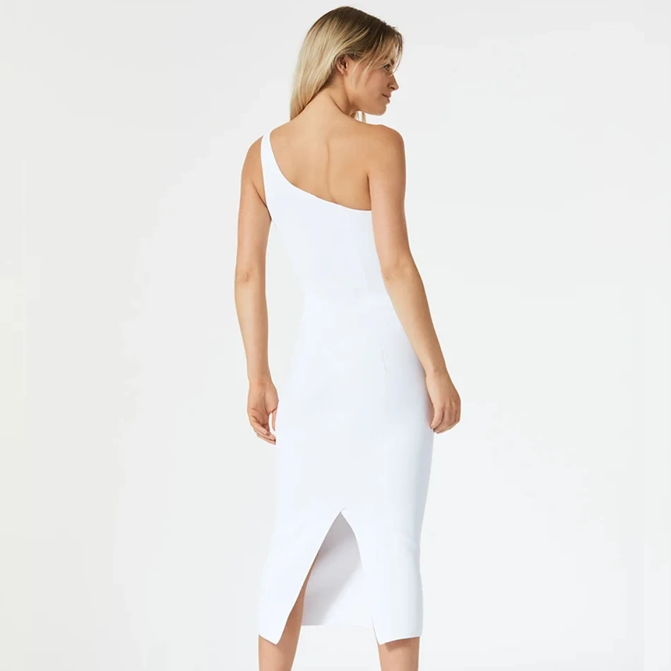 

Adyce New Summer Yellow One Shoulder Bodycon Bandage Women's Dress 2021 Sexy Sleeveless Celebrity Club Evening Midi Party Dress