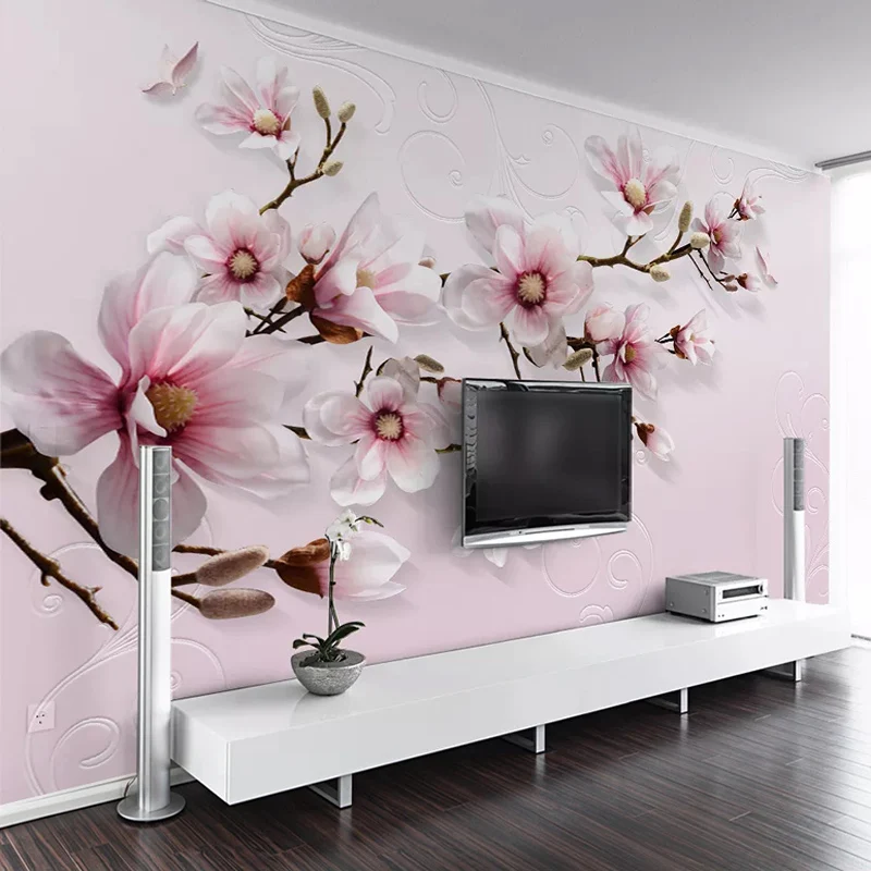 Пользовательские 3D фотообои розовые цветы фоны для гостиной ТВ настенная