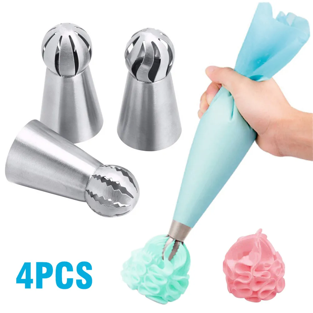 

Cake Piping Tips Decorating Mouth Set 4 Piece Set Spherical Stainless Steel Plastic Baking Nozzle Tool DIY Decoration Nozzle Bag