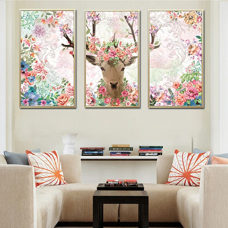 Олень цветок дневной свет пейзаж картина на стену искусство холст печать модная