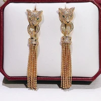 fashion personality domineering street style tassels leopard earrings party high quality free shipping women silver needle 925