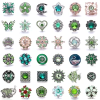 5pcslot snap button jewelry green crystal rhinestone flower heart metal 18mm snap buttons fit diy snap bracelet for women