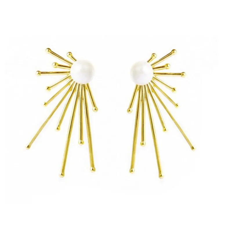 Серьги пусеты для девочек геометрические серьги с жемчугом и фейерверками