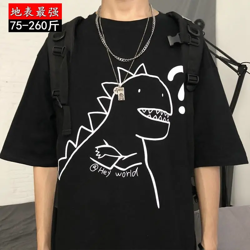 

Футболка мужская с круглым вырезом, короткий рукав, мультяшный принт, свободная уличная одежда в Корейском стиле Харадзюку, Повседневная па...