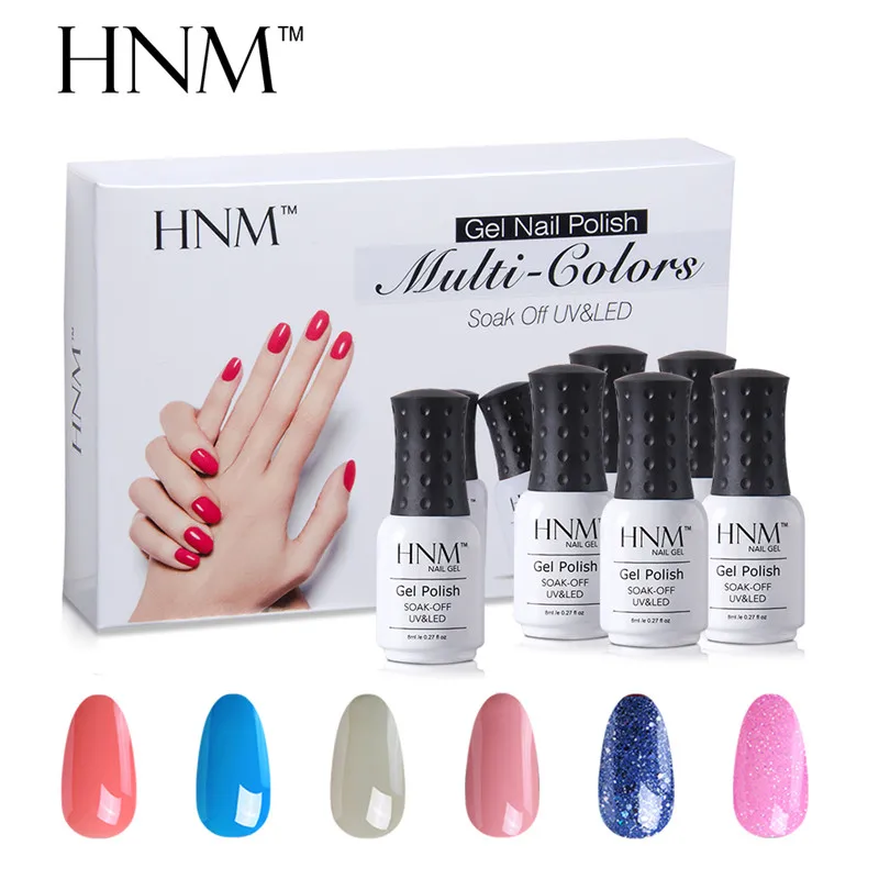 HNM 6pcs/set Nail Art Pure Color 8ML Gel Varnish Sets Nail Polish Kit Manicure UV Gel Lucky Gel Varnish Lacquer DIY For Nail Kit - Цвет: 9