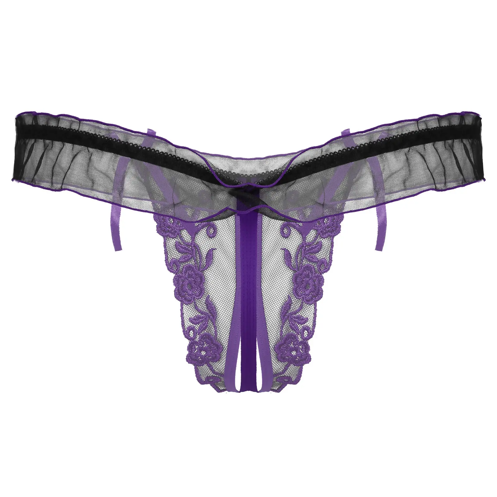 Трусы-стринги мужские кружевные с цветочной вышивкой |