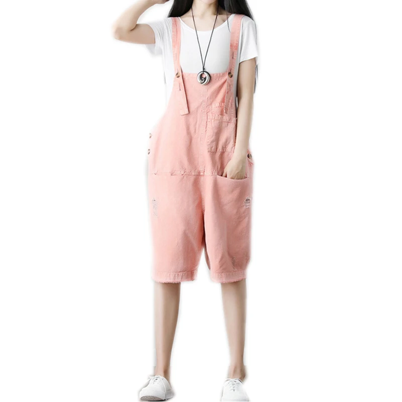 Комбинезон женский джинсовый на подтяжках свободный однотонный Повседневный