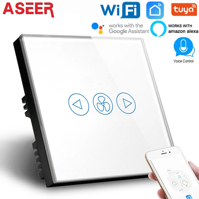 ASEER, Великобритания wifi переключатель вентилятора белое закаленное стекло панель водонепроницаемый переключатель wifi, 3 режима скорости, работает с alexa, google assistant настенный Wi-Fi адаптер - Цвет: White Fan Switch