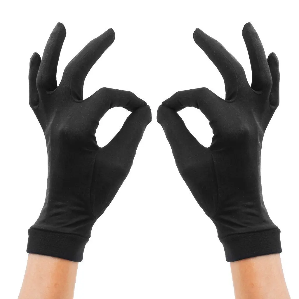 

Women's knitted silk gloves black white solid pure mulberry Silk