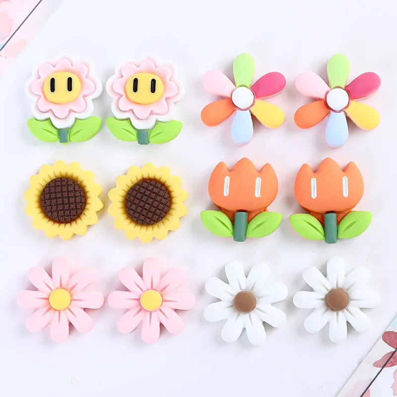 

200pcs Resin Flower Flat Back Charm Sunflower Daisy Tulip Resin Cabochon DIY Scrapbook Embellishment Jewelry Accessories