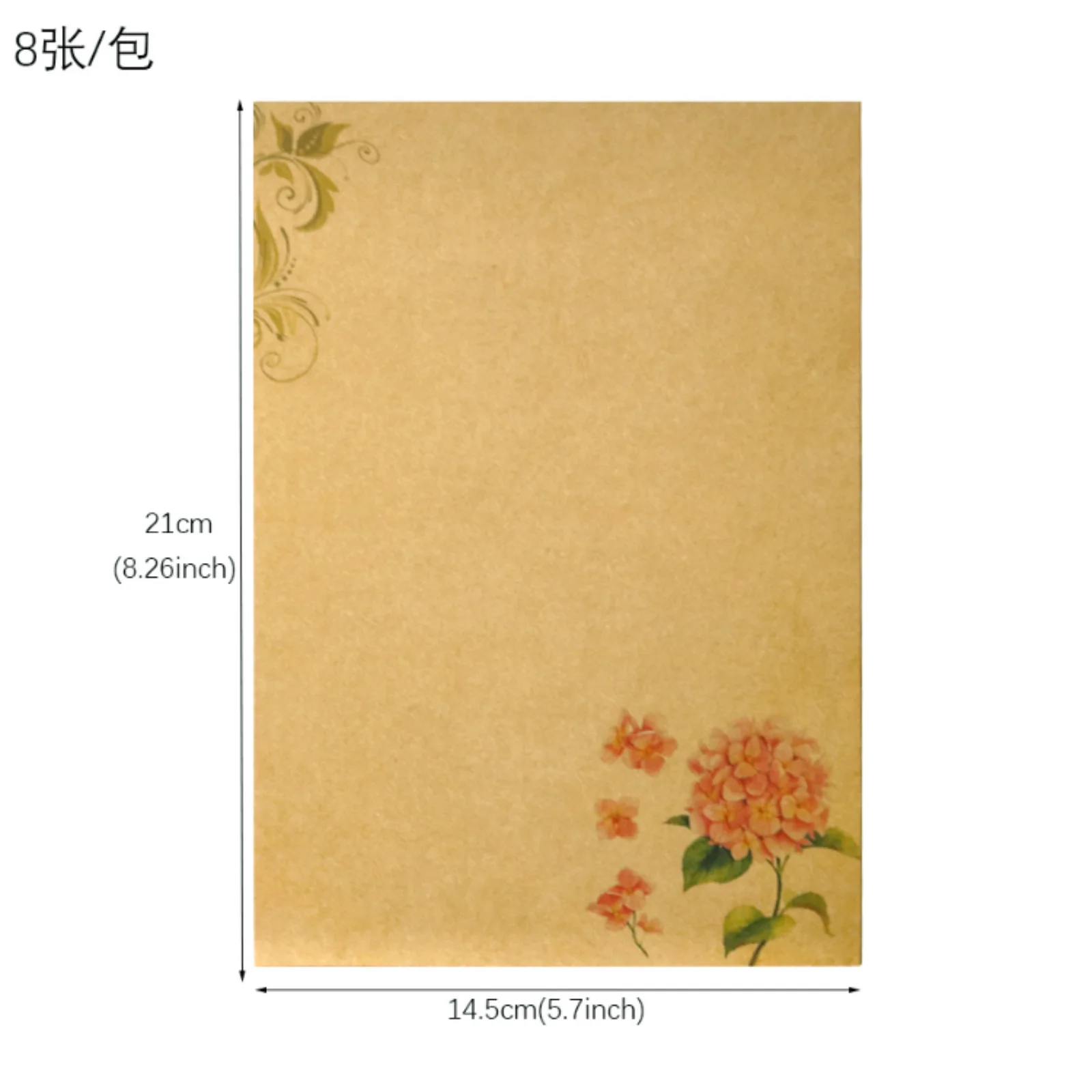 

8pcs Kraft Brown Letter Paper Vintage Flower Design Kraft Vintage Writing Paper Sheets Drawing Sketch Pad Stationery