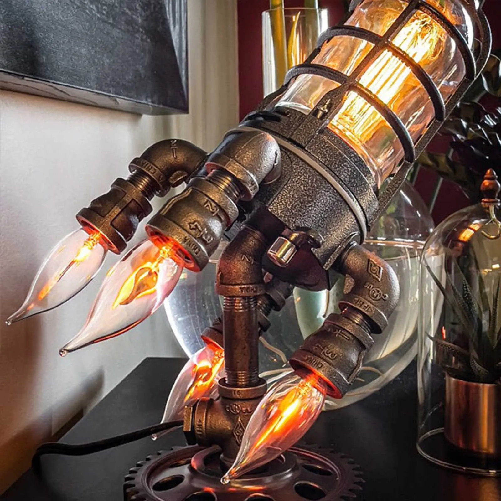 

Creative Rocket Ship Lamp Steampunk Industrial Desk Night lamp decoractive Bedside Table Light for Bedroom Decor Kids Gifts