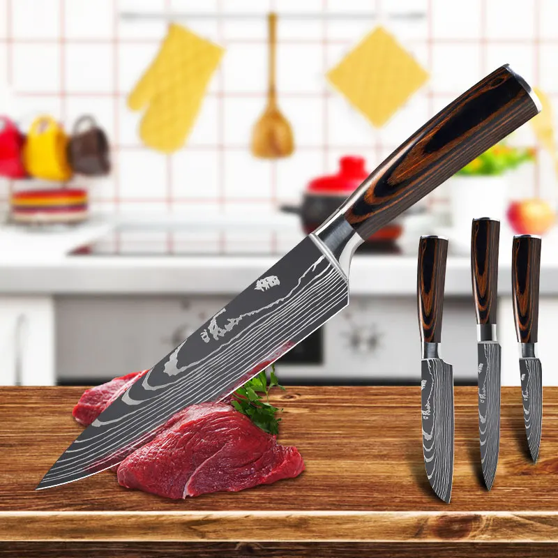 

Kitchen knives Set Professional Chef Knives Stainless Steel Imitation Damascus Pattern Santoku Cleaver Slicing Utility Knives