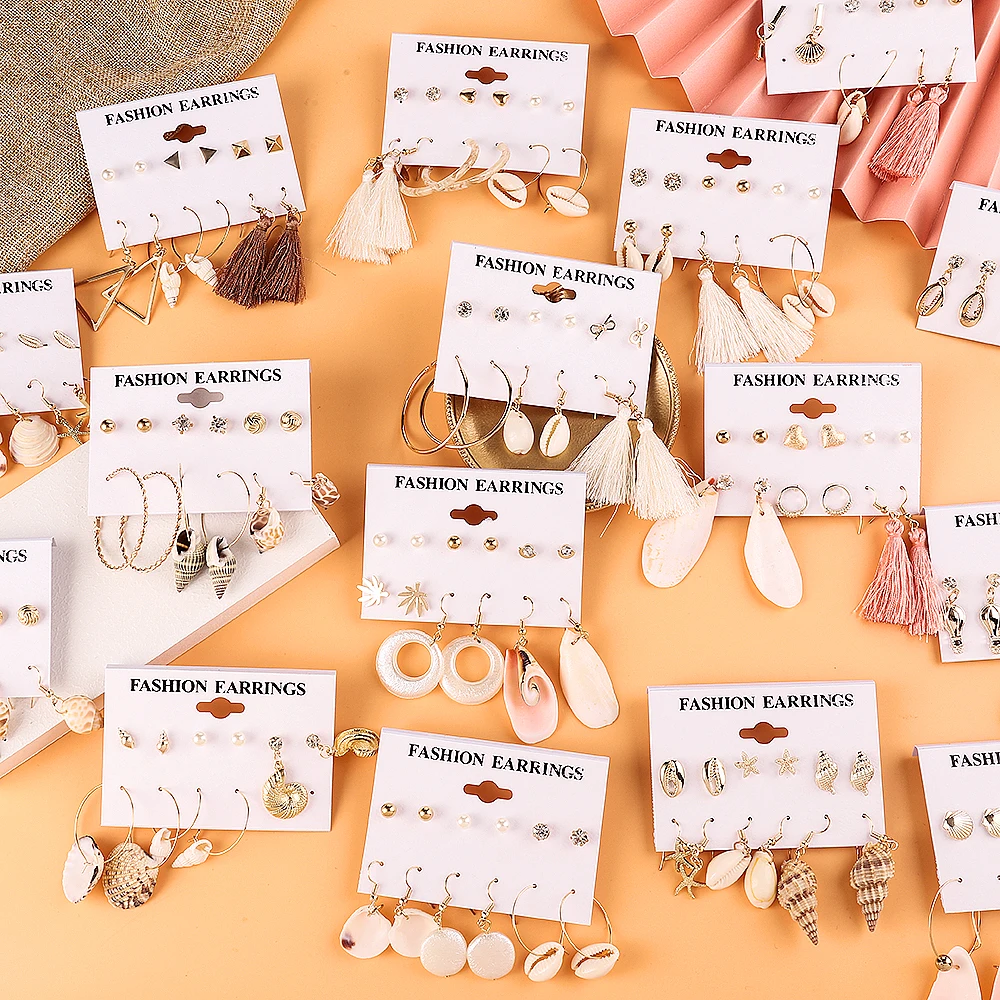 Комплект женских серег подвесок WYBU из 24 видов ракушек летних сережек с морскими