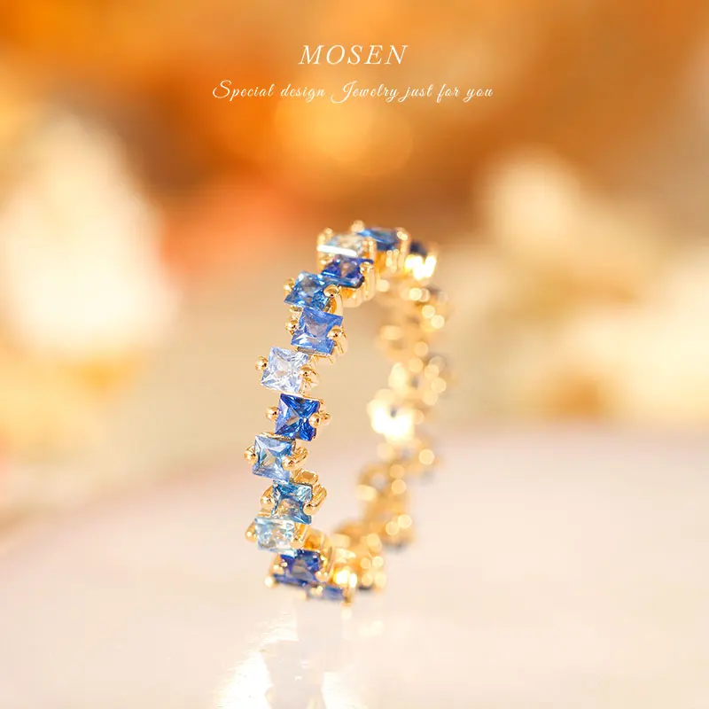 

Ymh Soft Blue Ring Rainbow Series 18K Gold Inlaid Colorful Sapphire Women's Light Luxury Custom High-End Gift Atmosphere