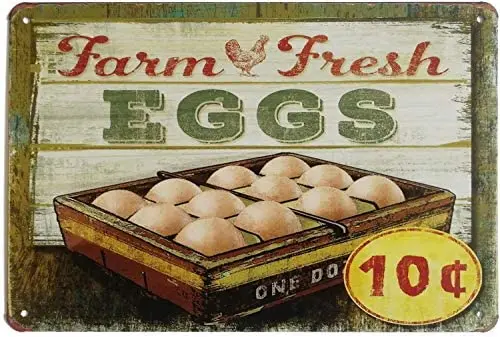 

Farm Fresh Eggs Metal Tin Sign Decor Art Chicken Coop Kitchen Cottage Farm 8x12 Inches