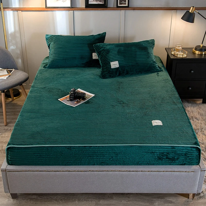 Зимний однотонный теплый наматрасник мягкий бархатный чехол для матраса с