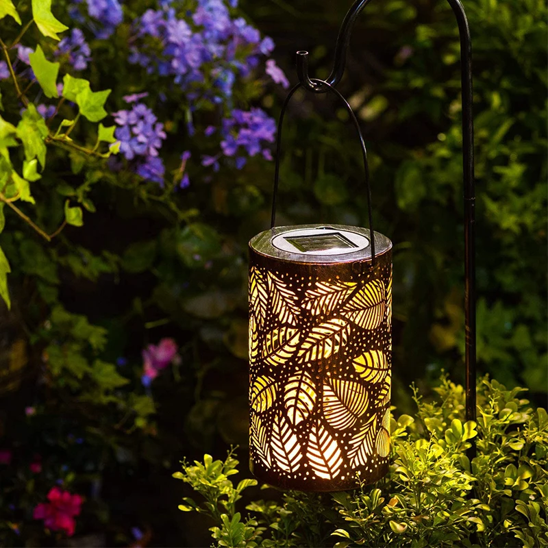 Vintage Retro Solar Lantern Light Outdoor Garden Metal Leaf Shadow Hanging For Home Patio Yard Pathway | Освещение