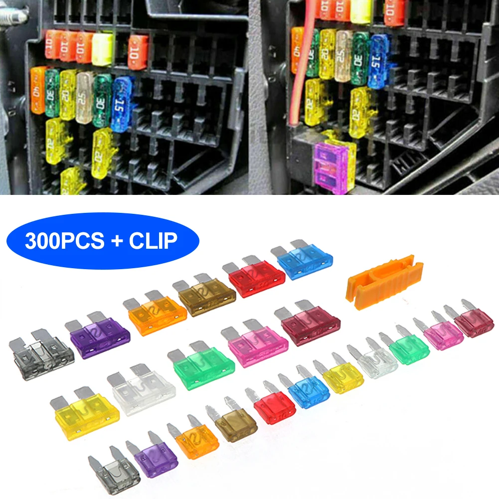 

300Pcs Medium Small Size Car Blade Fuse Car Fuse Assortment 2A 3A 5A 7.5A 10A 15A 20A 25A 30A 35A 40A Car Truck with Box Clip