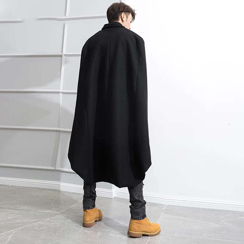 

M-4XL Suit Collar Double-breasted Swallowtail Cloak Front Short Long Over Knee Long Winter Tide Male Coat Woolen Coat Shawl