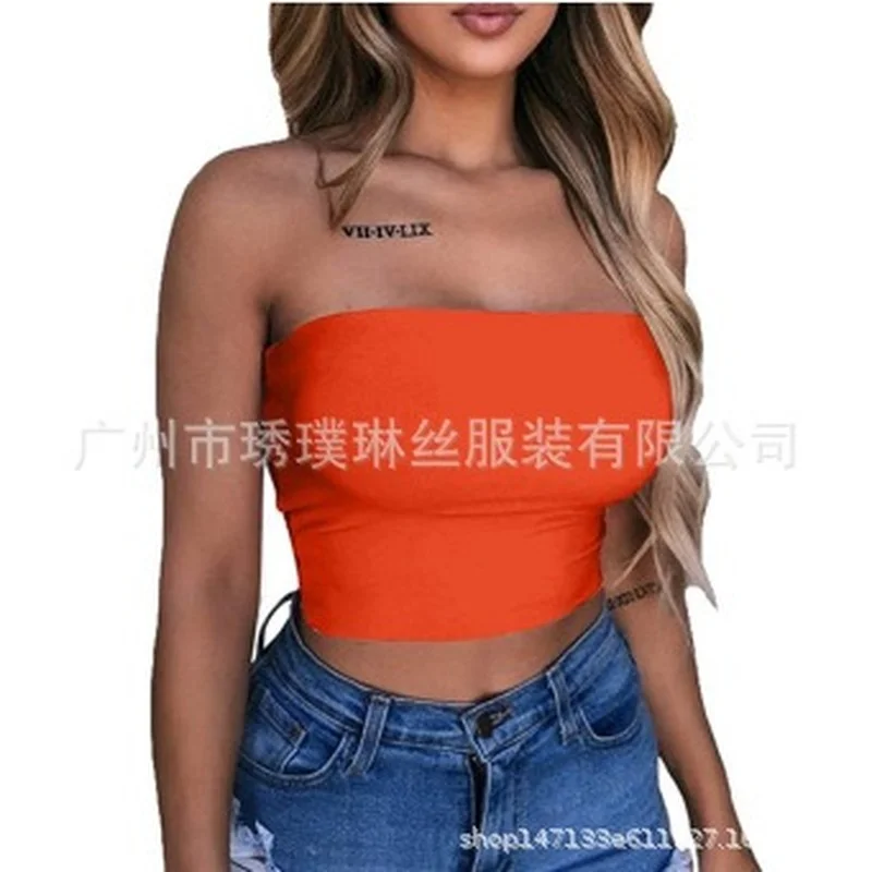 

Women's Sexy Navel Bare High Quality Top Sleeveless Elastic Solid Color Strapless Tube Top Fashion Ladies Top