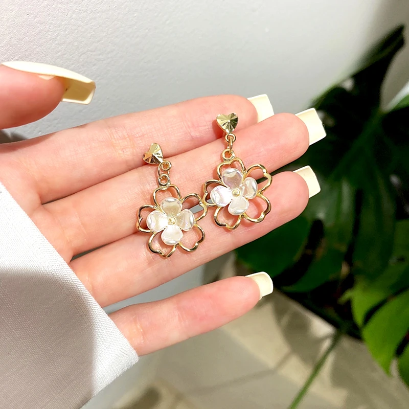 

High Quality 14K Real Gold Plated Small Flowers Drop Earrings for Women S925 Silver Needle Wedding Party Fine Jewelry Wholesale