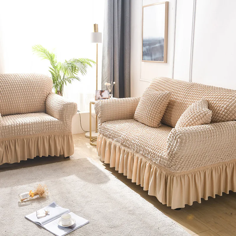 Универсальные чехлы для диванов из жаккардовой ткани с юбкой растягивающиеся
