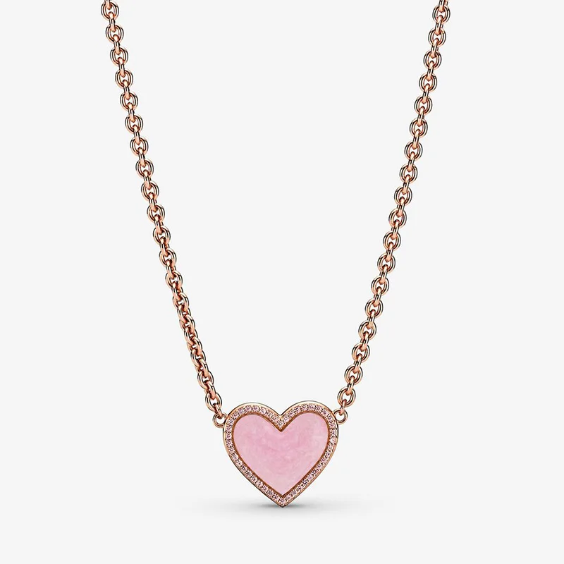 

925 Sterling Silver 2021Family Tree Pink Swirl Wishbone Heart Collier Necklace For Women Brand Original Necklace Jewelry Gift