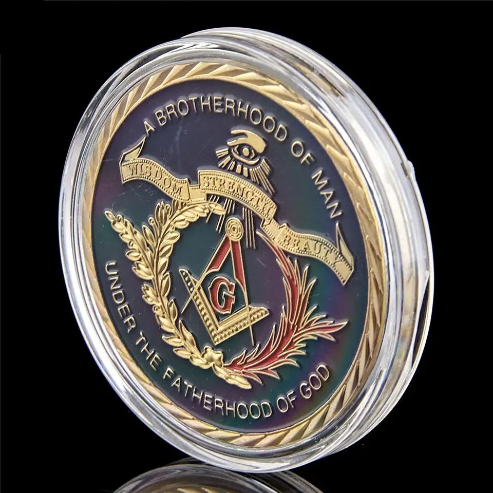 

Euro Masonic Association Under A Brotherhood Of Man The Fatherhood Of God Gold Plated Token Challenge Commemorative Coin