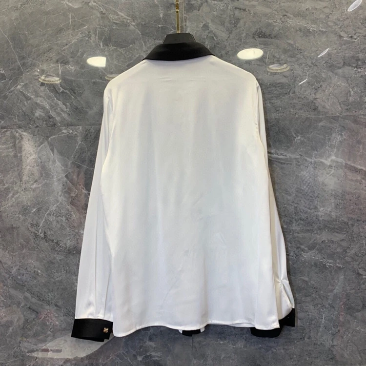 

Spring 2021 new women's collar contrasting edge lapel symmetrical pocket long-sleeved top 303