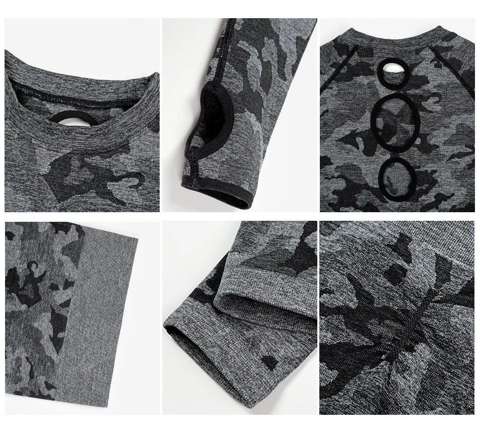 

2020 Women Yoga Sets Long Sleeve Shirt+Seamless Leggings Pants Camo Tracksuits Gym Wear Running Clothes Fitness Sportd Suit