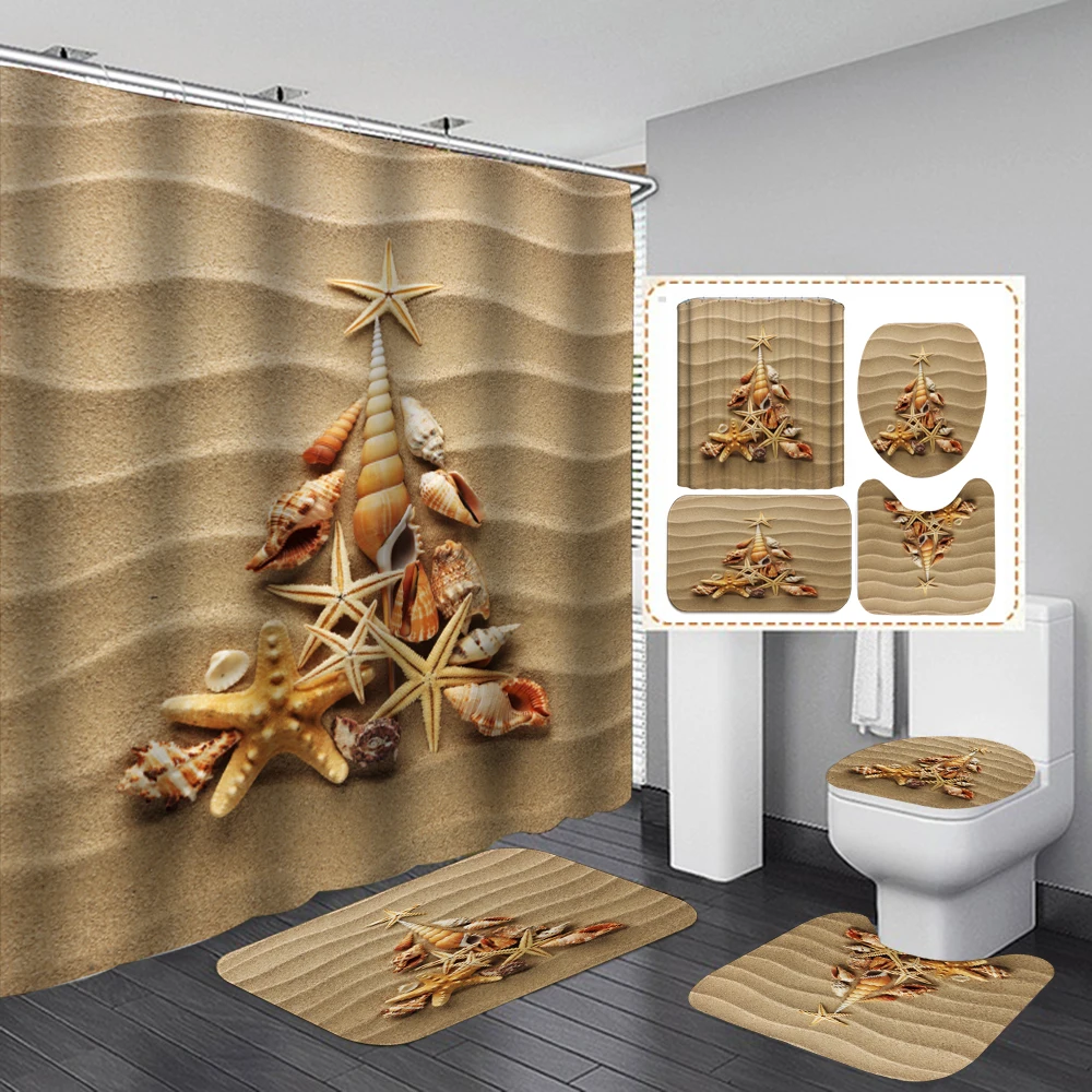 Шторка для душа раковины морской звезды нескользящая ванной в пляжном стиле