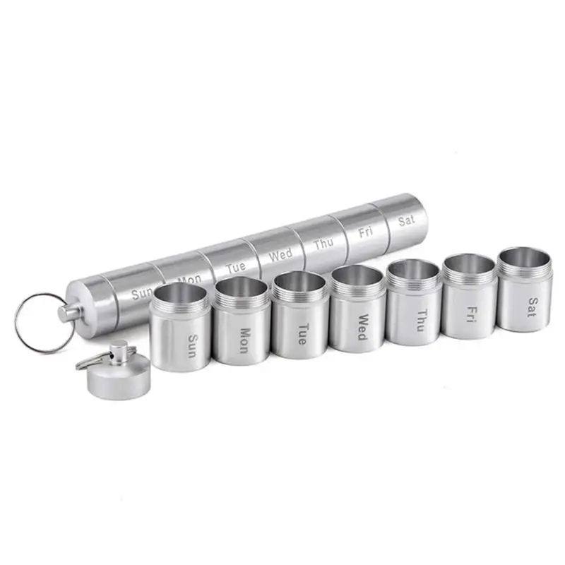 

Weekly Pill Organizer Waterproof Travel 7 Day Pill Box Case Mini Sealed Aluminium Alloy Medicine Box Container