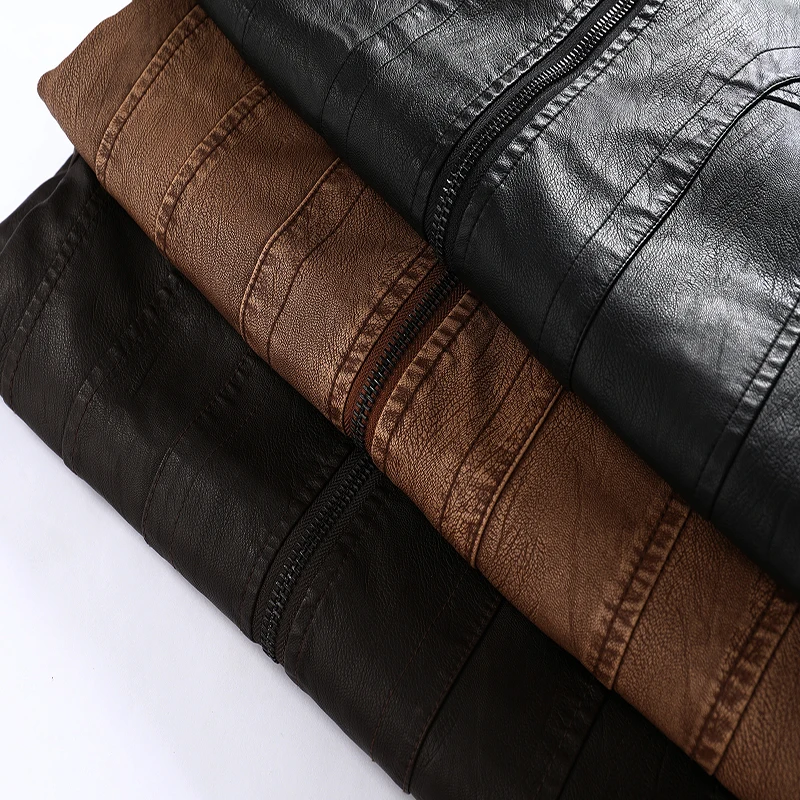 

New arrival Leather Jacket Men Casual Zipper Motorcycle Jacket High quality Fleece Men Leather Jackets Locomotive Coats Male