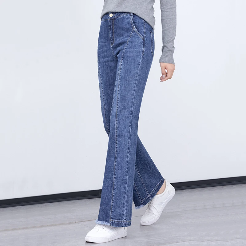 Женские джинсы-клеш YUEY мягкие Стрейчевые джинсы полной длины размера плюс S до 6XL