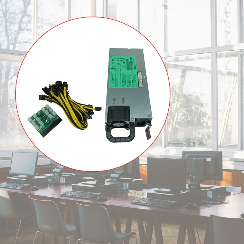 

1200W Power Supply 1Set with Breakout Board 12Pieces 6pin-to-8pin Cables for HP DL580G6 G7 Power Supply Replacement
