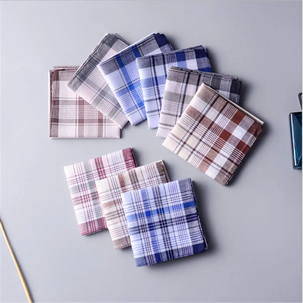 

10pcs Men Plaid Handkerchiefs Cotton with Stripe Hankies Gift Set Women Classic Handkerchief Pocket Hanky Pocket Squares Random