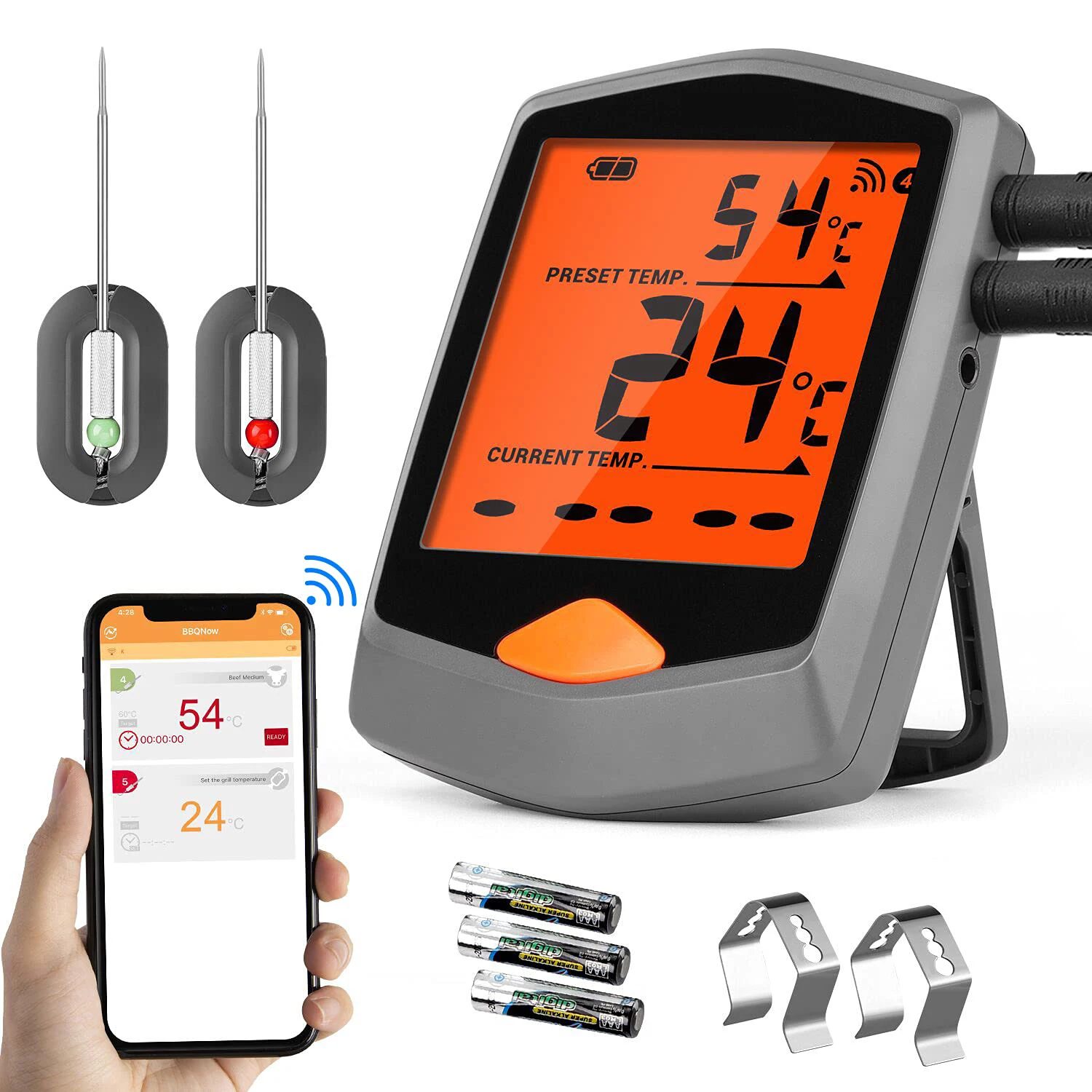 

Blue tooth Meat Thermometer,Digital BBQ Grill Thermometer,Smart Grill Meat Thermometer with 2 Probes