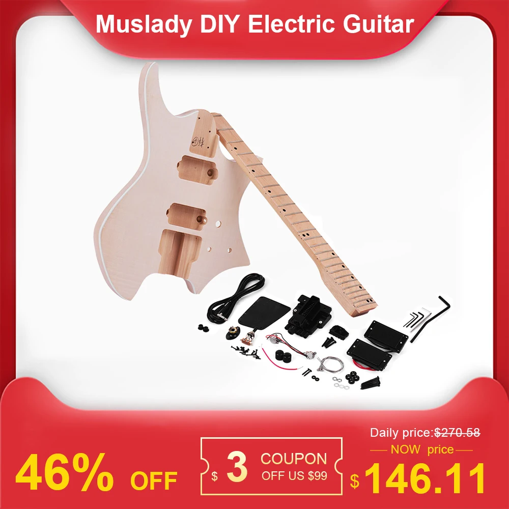 Muslady незавершенный DIY Электрогитара Комплект липа тело клен гриф гитара шеи без головной убор