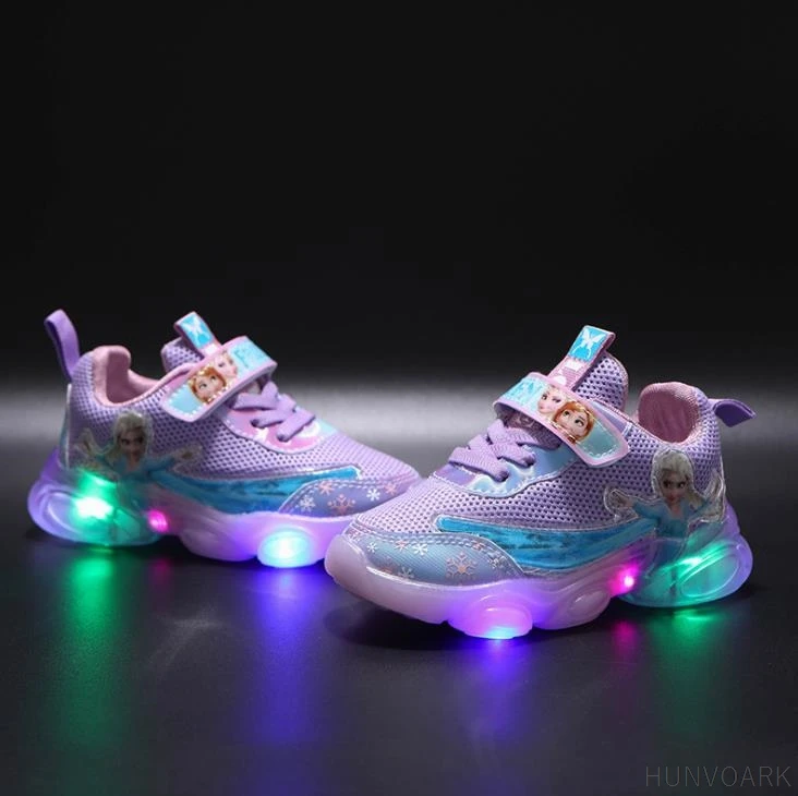 Spring Autumn Frozen Kids Light Shoes Girls Children's Elsa Casual Sneakers Breathable Soft Anti-Slip Running Sports | Детская