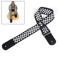 adjustable ukulele strap black white plaid ukulele leather belt part accessories for 212326 inch ukulele small guitars straps
