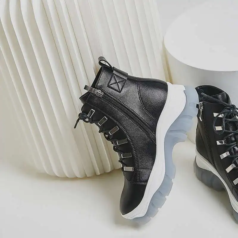 

krazing pot new arrival full grain leather lace up thick bottom high heels leisure casual round toe preppy style ankle boots l37