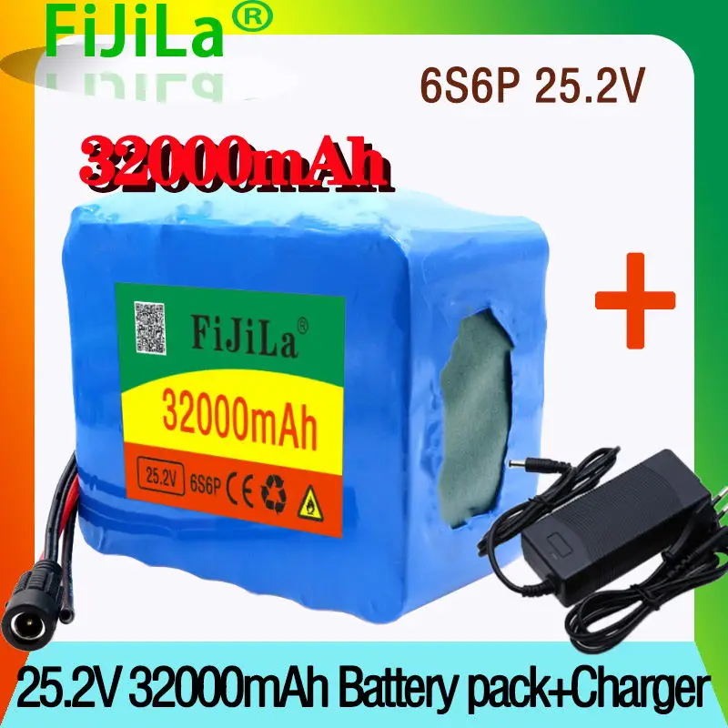 

2021 24v 32ah 6S6P lithium battery 25.2V 32000mAh li-ion battery for bicycle battery pack 350w e bike 250w motor + 2A charger