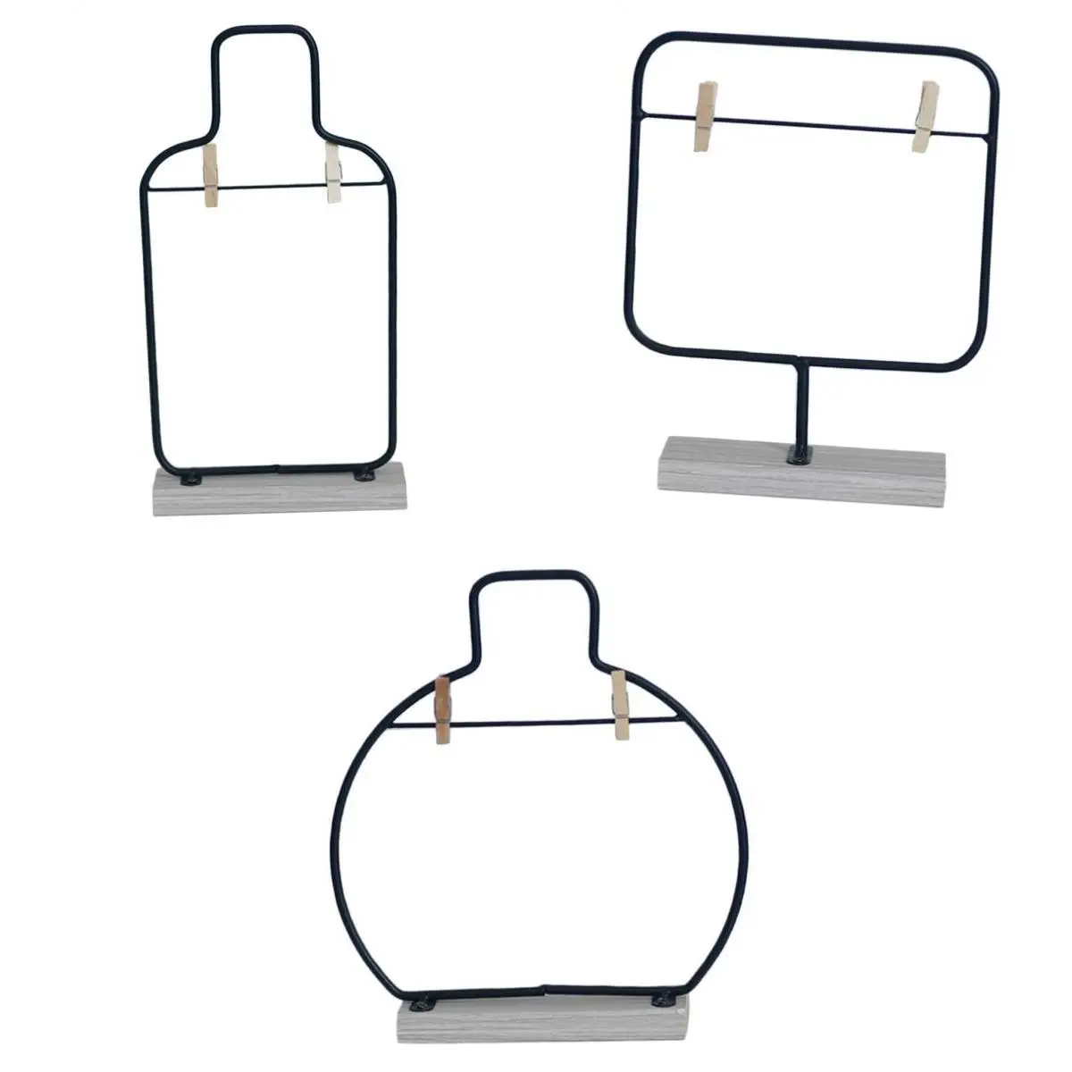 

3pcs Nordic Style Metal Wire Geometric Photo Frame Wooden Stand Home Decor
