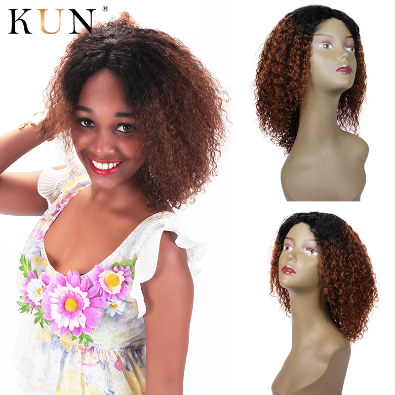 Короткие человеческие волосы на кружеве парики T1b 30 цветов Омбре кудрявые парик