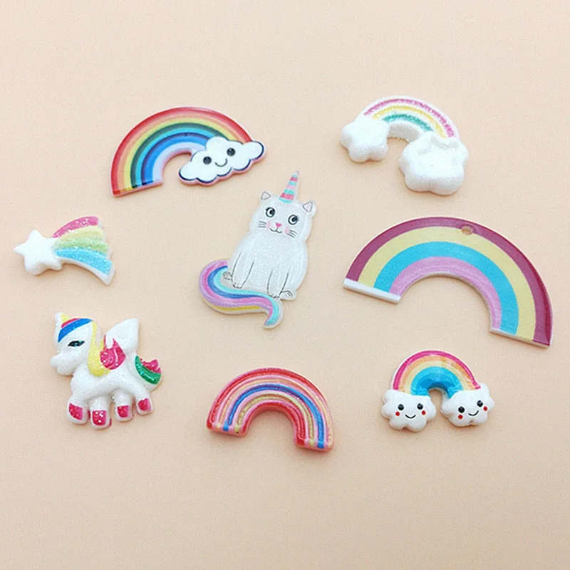 10 шт. милые смолы Красочные Единорог радуги и облака плоская спина кабошон