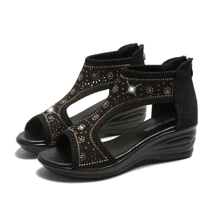

Bohemian women's sandals summer 2021 new wedge heel Mid Heel mom shoes comfortable wedge heel women's shoes