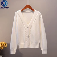 sweater cardigan women autumn winter new v neck pearl single breasted loose short thicken sweater sweet long sleeve knitting top