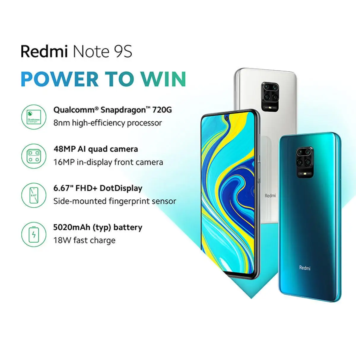 Xiaomi-Smartphone Redmi Note 9S versi&oacute;n Global, 4/64Gb, 2 ranuras SIM, Snapdragon 720G, pantalla FHD + DotDisplay de 6,67 pulgadas, 48MP-1